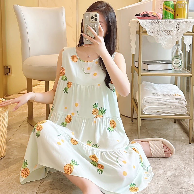 2403#可外穿无袖睡裙夏季棉绸新款碎花睡衣夏天凉感少女【COCO】