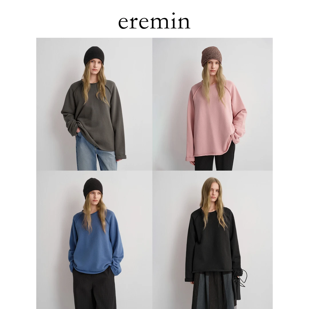 DE Mincollection卷边卫衣/定染显白插肩袖卷边宽松休闲卫衣40050