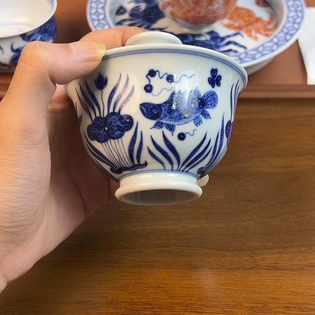 问青坊柴窑鱼藻盖碗