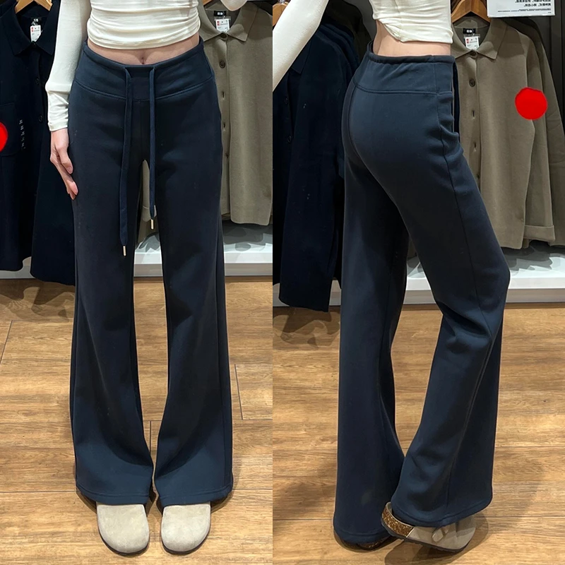 窄版糯米裤女2025年秋冬季加绒新款羊毛阔腿裤高腰宽松显瘦休闲裤