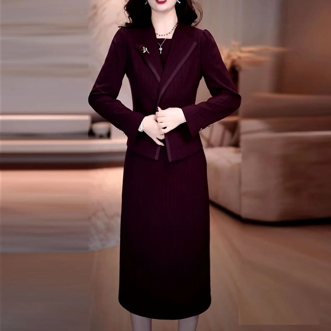 高级TR精纺时尚优雅外套加裙子两件套2025秋季新款修身显瘦连衣裙