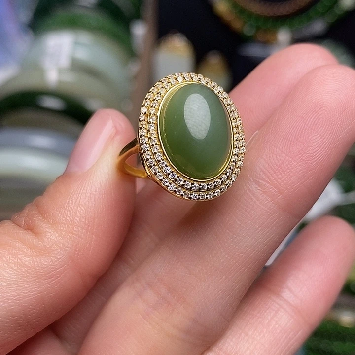 和田玉银S925镶嵌戒指