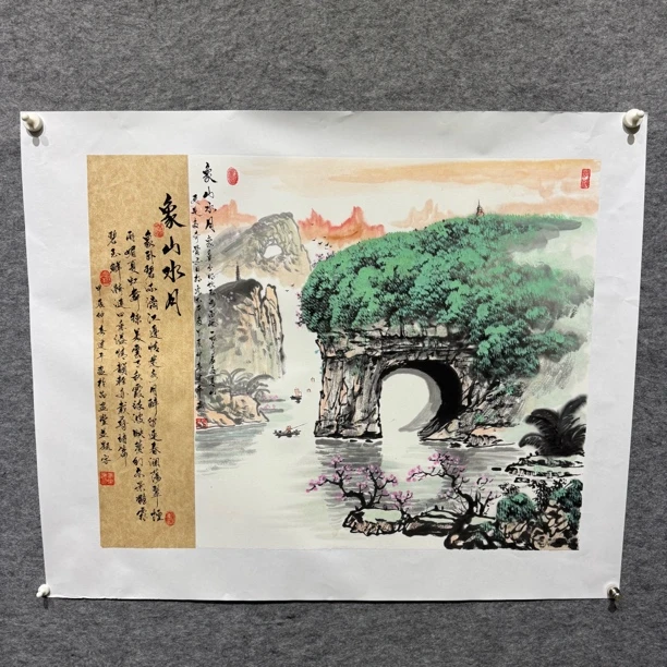 唐建平精品象鼻山69✖️90手绘画芯送拖底带视频合影山水画证书