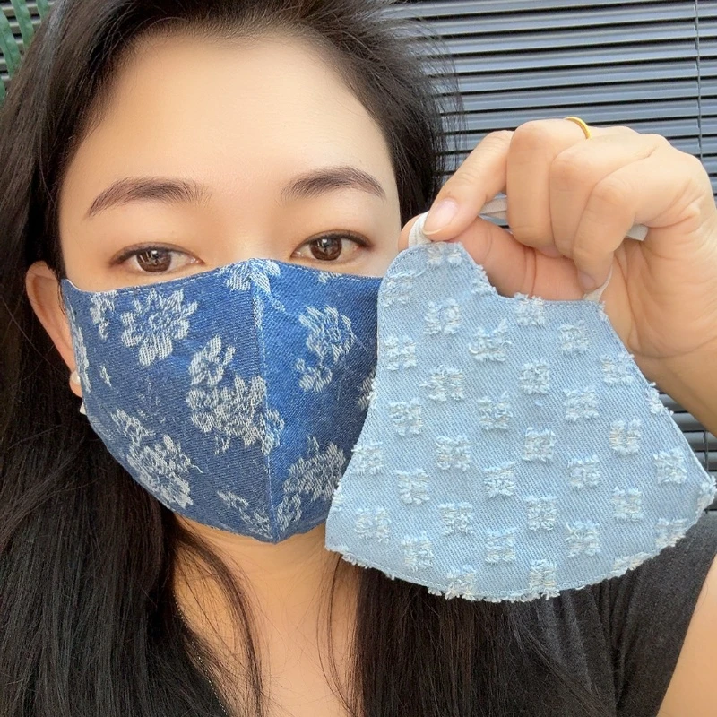 秋冬加厚加棉防风保暖口罩时尚牛仔防冻脸防寒立体保暖防尘面罩