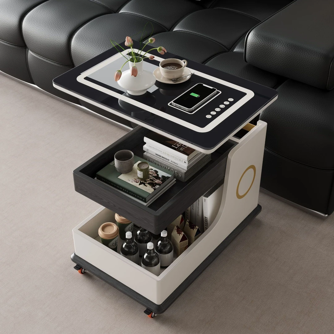 轻奢简约中古风可移动智能边几带轮推车茶几升降阳台小户型家用
