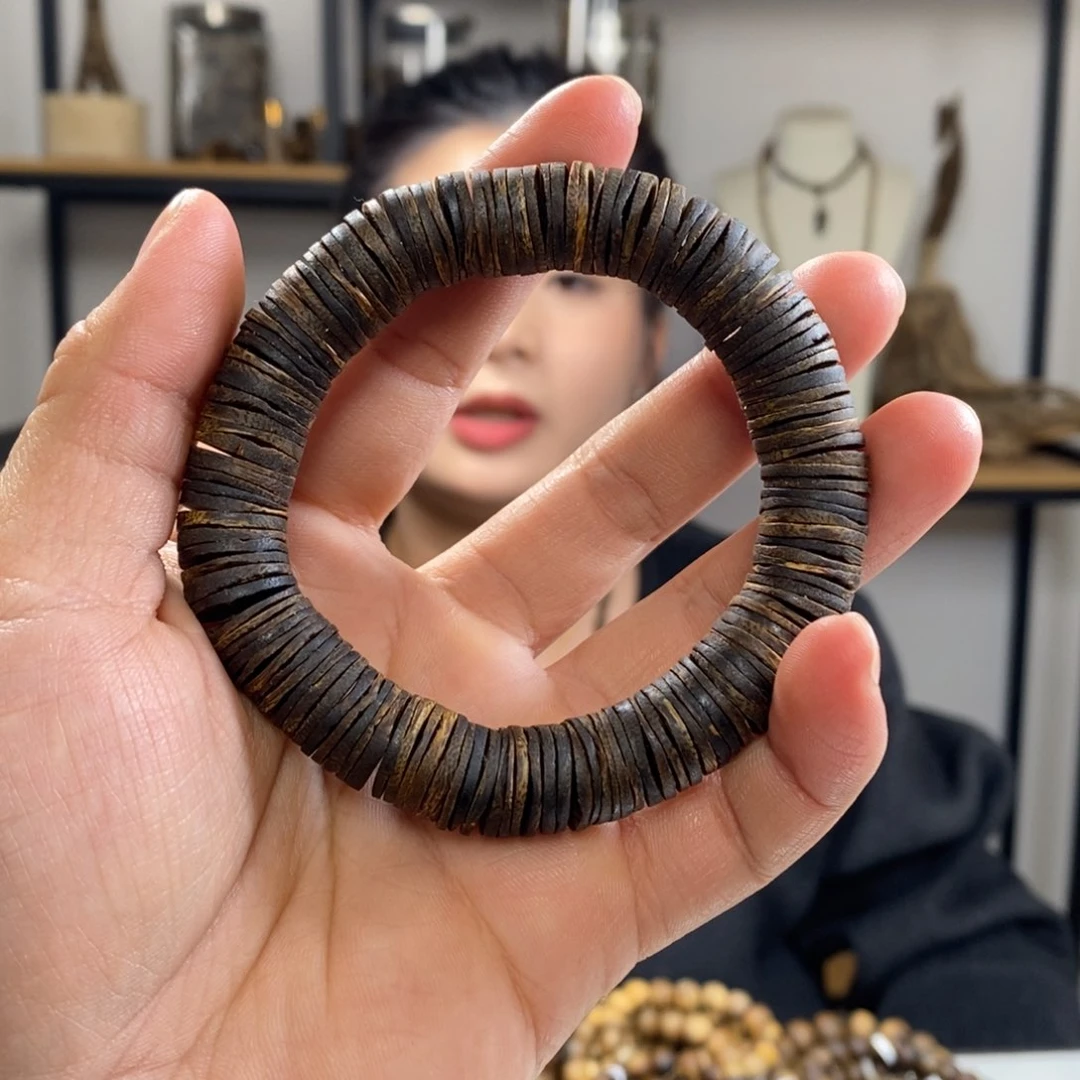 沉香手串平**宙奇楠沉香片片珠1.2单圈24.6克