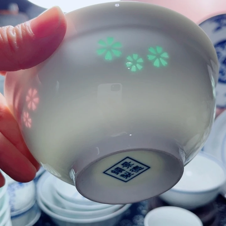 青花玲珑5寸饭碗三星花彩玲珑