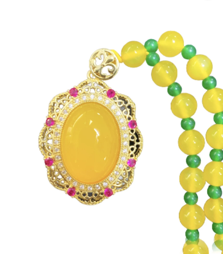 泓  （182号）  宫庭复古工艺镶嵌黄蛋面吊坠男女同款多样性发货