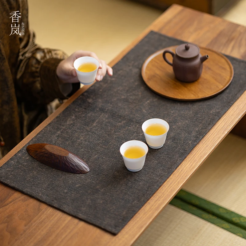 香云纱真丝深色茶席 茶桌布垫老料古朴复古风干泡茶垫 高档隔热垫