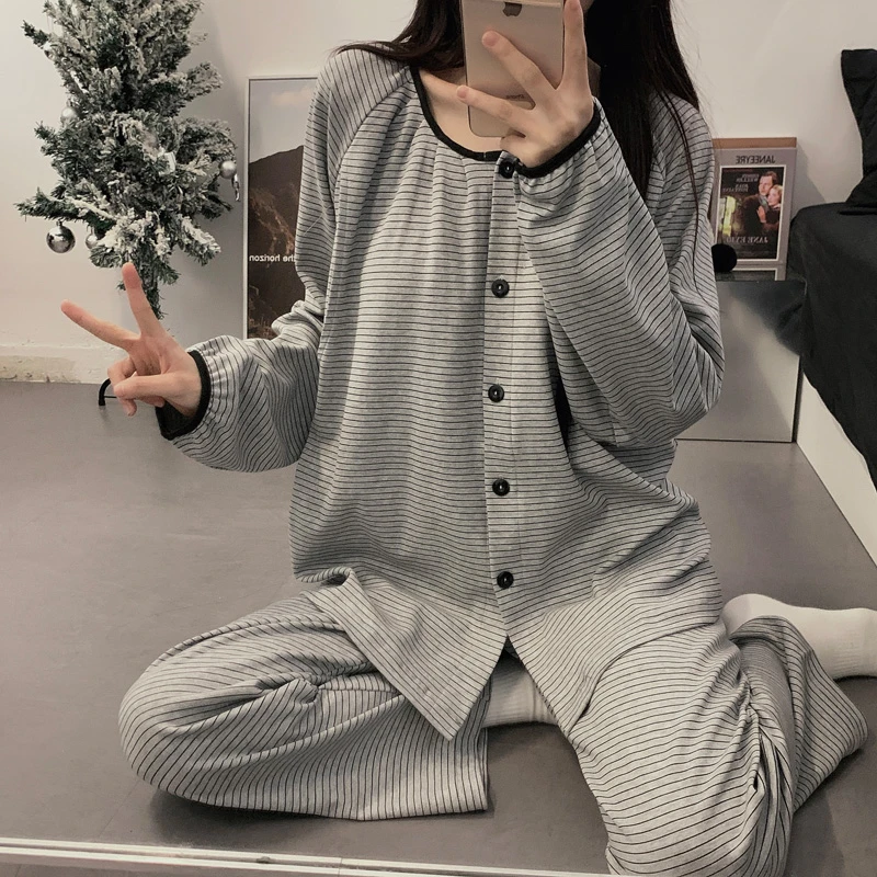 带胸垫月子服9月份春秋季纯棉产后大码孕妇睡衣夏薄款哺乳喂奶10