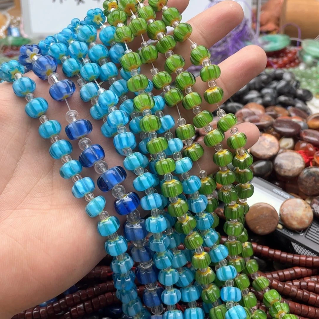 发***人玛瑙/玉髓合金珠宝半成品打包10条琉璃南瓜珠