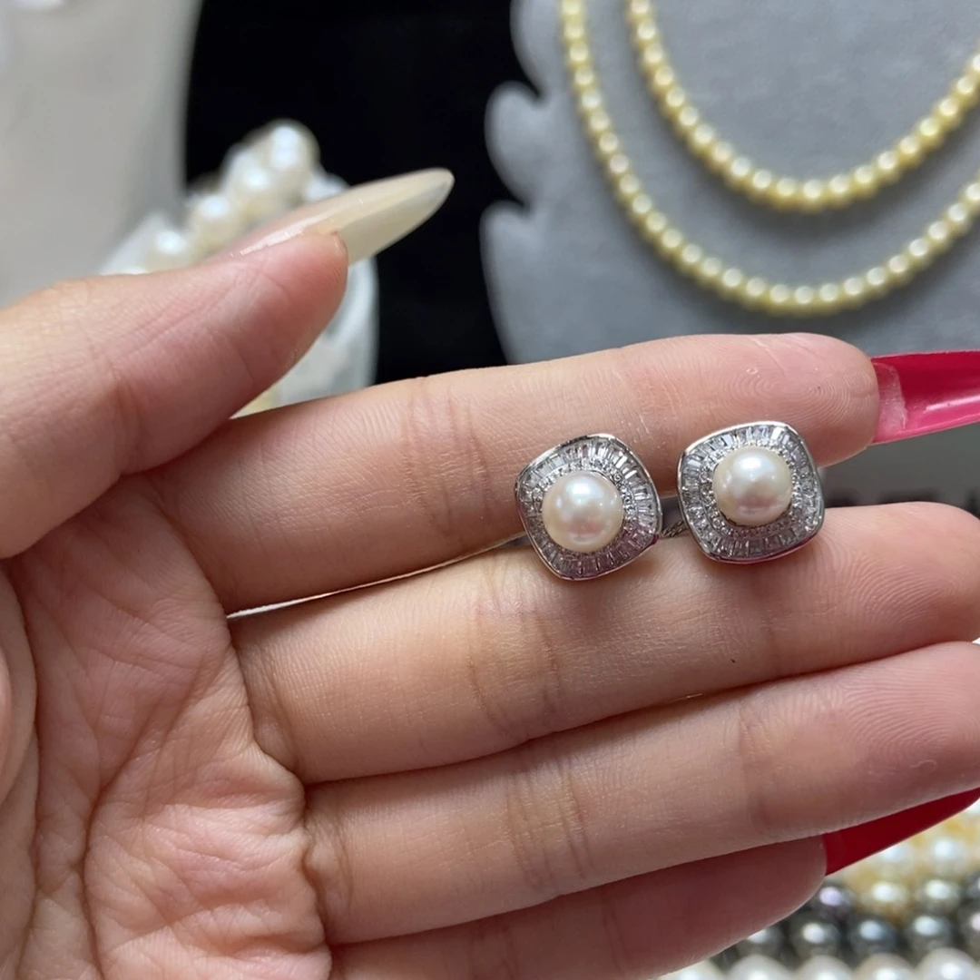 海水珍珠耳饰银S925镶嵌