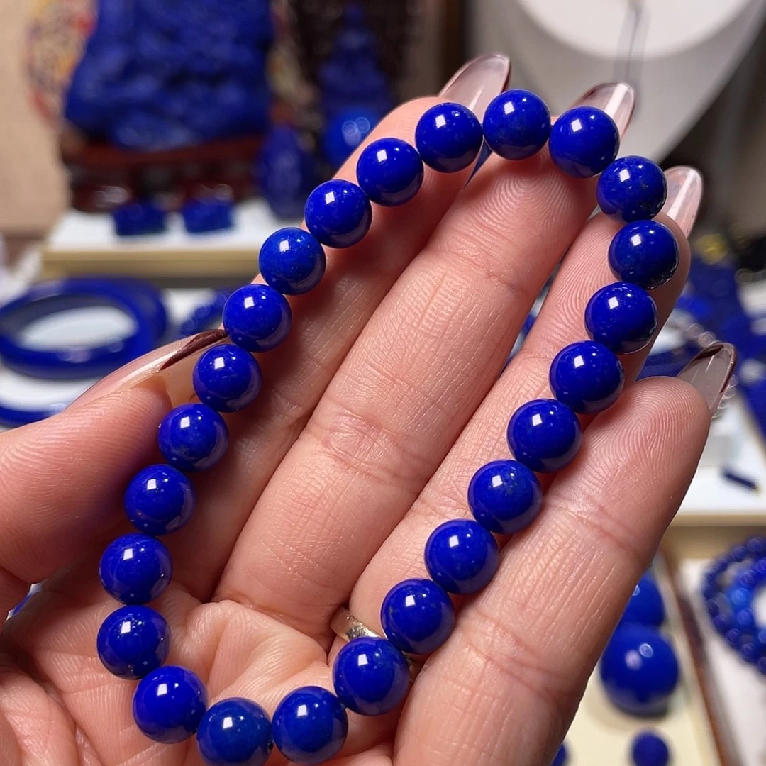 m***威青金石未镶嵌精品8mm克莱因蓝手串