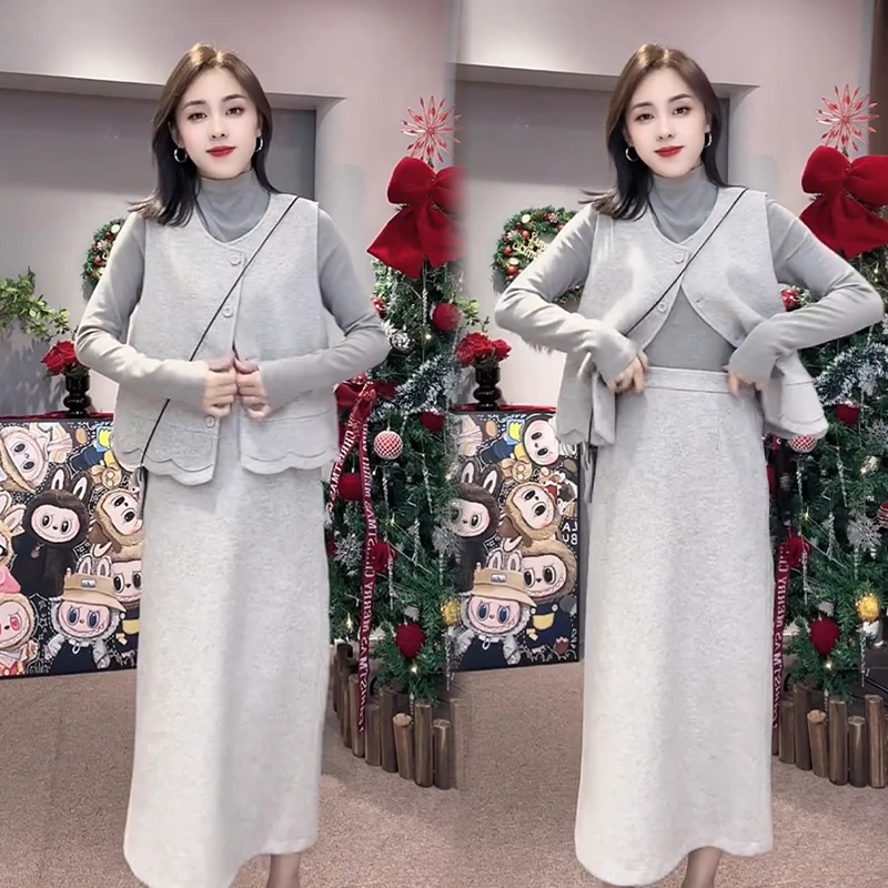 2025秋冬新款时尚显瘦气质网红高档套装女高级百搭宽松大码三件套