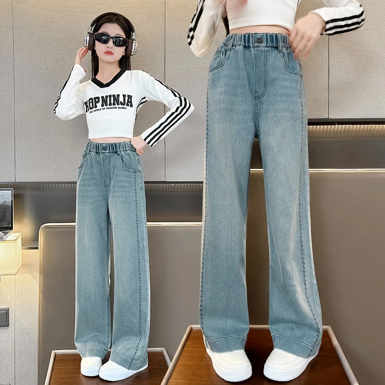 女童牛仔裤新款秋冬季直筒裤洋气中大童儿童牛仔显瘦高挑百搭休闲