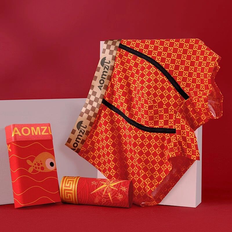 厂家直销本命年男士运动棉平角性感商务休闲四角短内裤头爆款