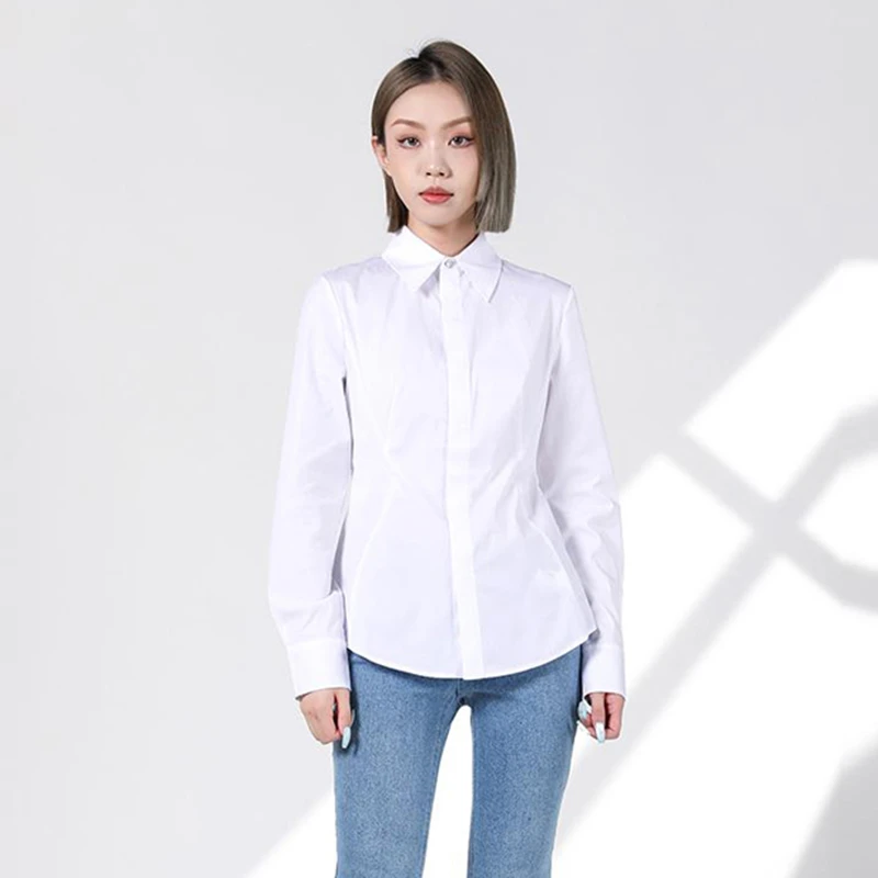 商城同款2025年春秋新款时尚简约收腰纯色长袖衬衫女上衣5301092