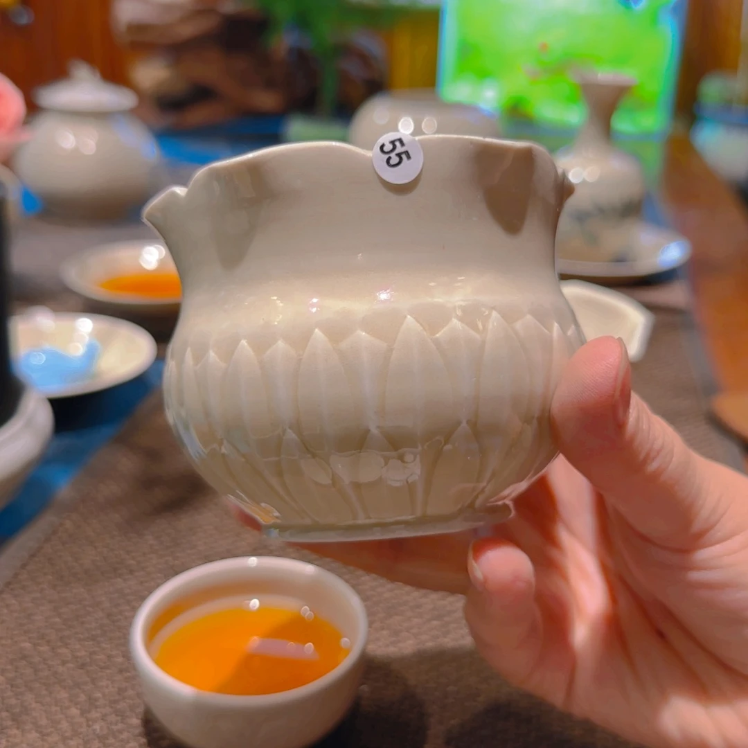 追*微澜定瓷 微瑕仿古莲瓣建水55
