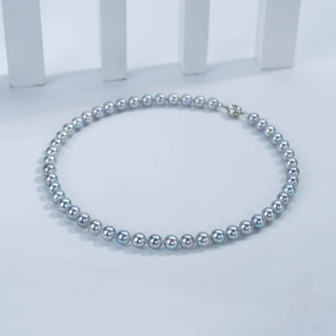 海水Akoya珍珠真多麻S925银项链8-9mm