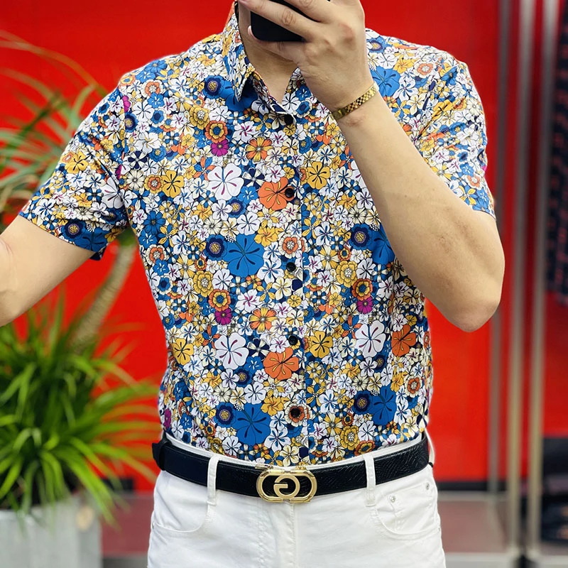 {专柜品质}2025夏季碎花印花衬衫男士短袖袖休闲商务