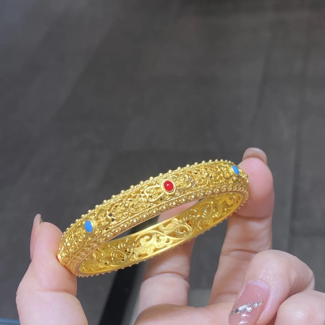 足金999 古法花丝皇后手镯（确定圈口在拍）