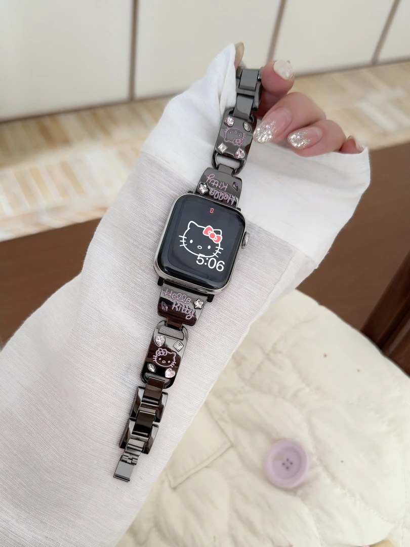 可爱KT猫镶钻金属表带适用苹果appleiwatchs10s9s8s7高级感女SE21