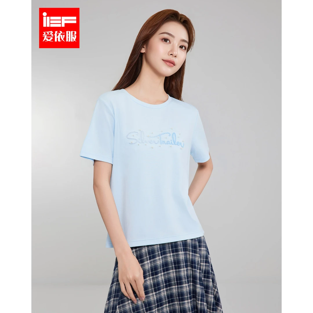 IEF/爱依服上衣2025夏季新款韩版印花通勤气质休闲T恤女流光风