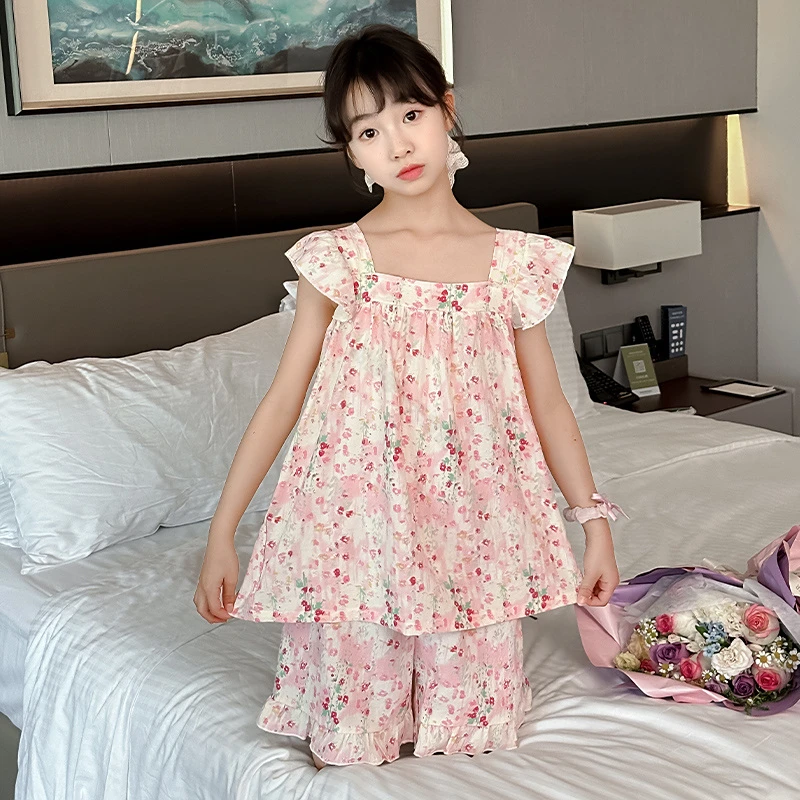 中大童岁空调家居服吊带套装薄款女童短裤5-10睡衣公主风夏天夏季