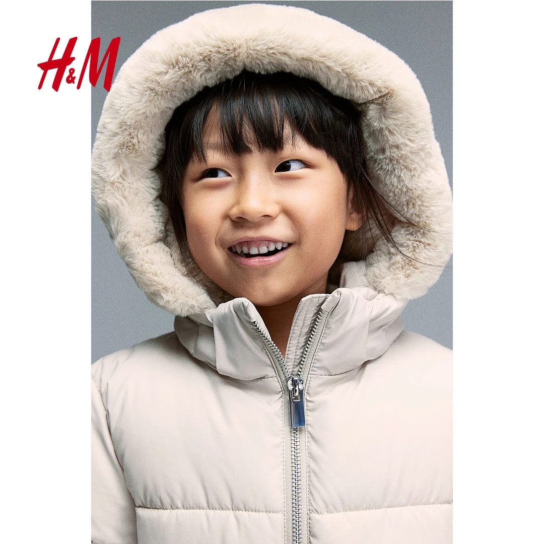 【达】HM童装女童棉服2024秋冬新款立领夹棉连帽厚加外套1242128