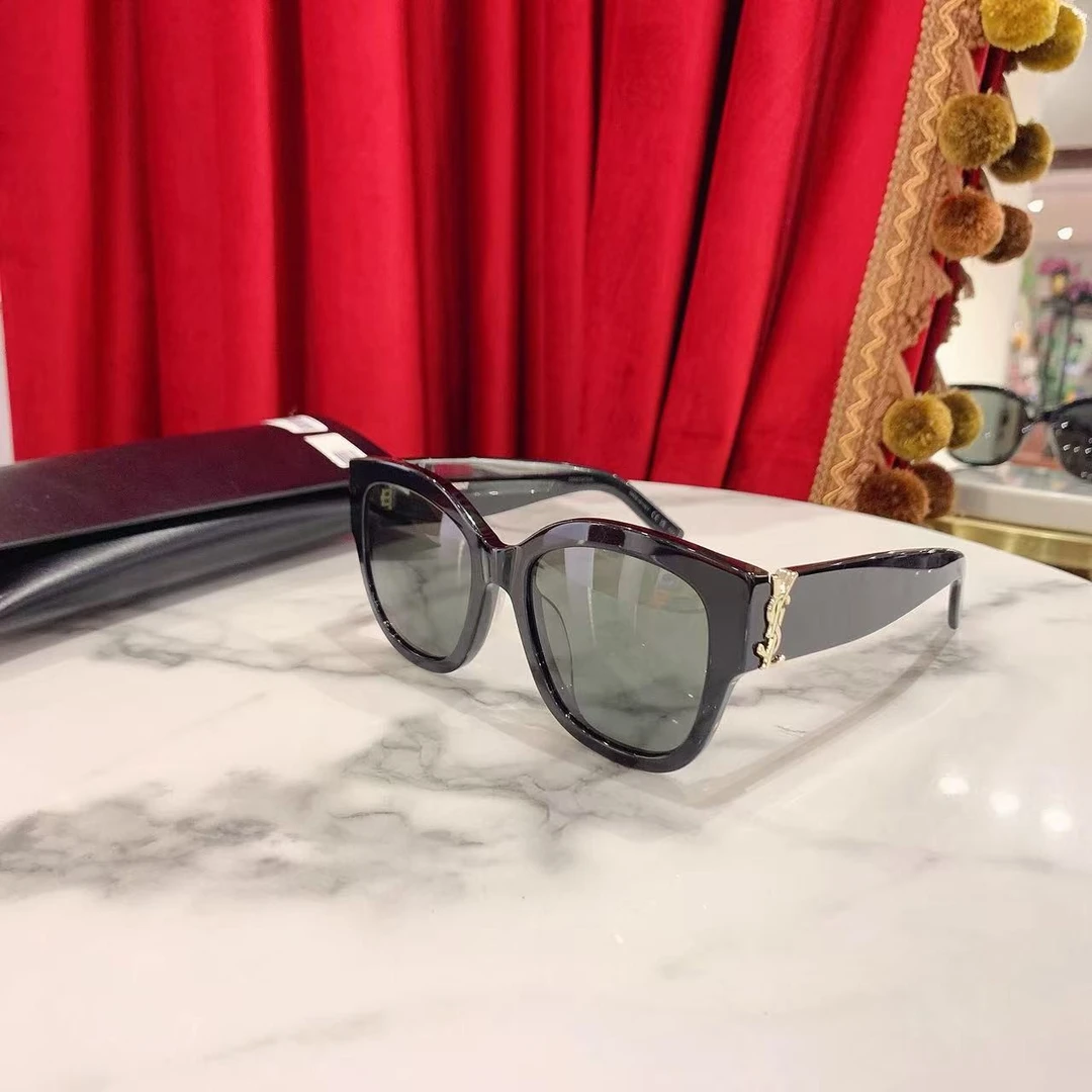 99新 YSL/圣罗兰 GGS萌萌丨圣罗兰子母logo黑色宽框墨镜/71660159