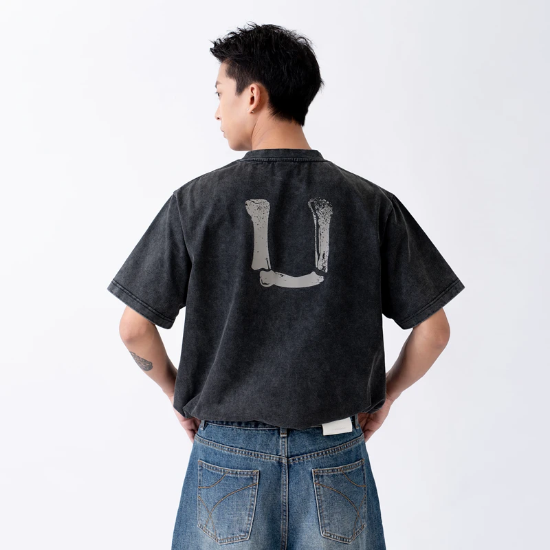 UnderbrokenUDBK复古水洗做旧U骨头330g重磅纯棉短袖VintageT恤