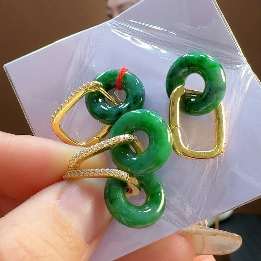 翡翠耳饰银S925镶嵌耳饰多样性发货一副