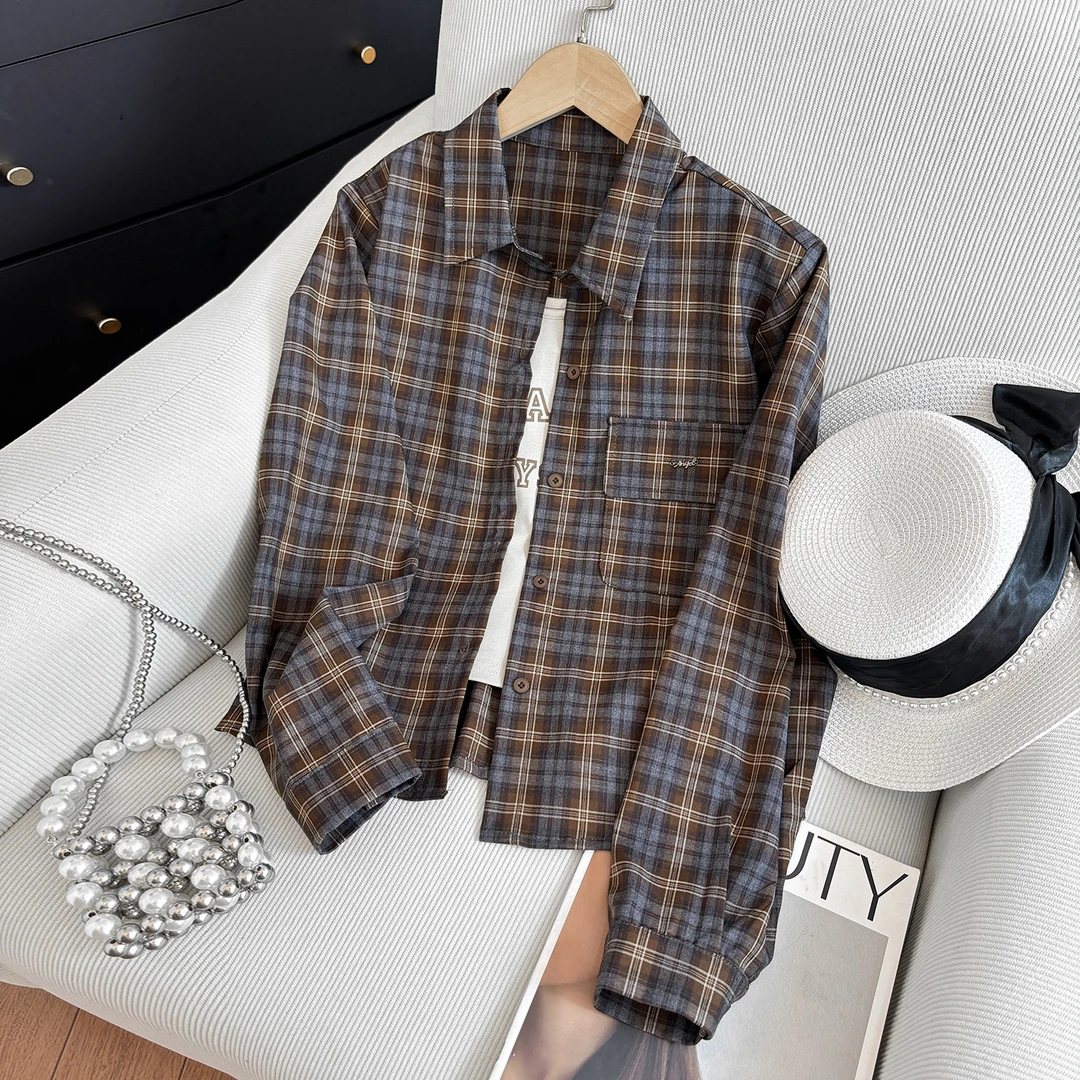休闲宽松防晒格子衬衣女款2025早秋新款女装衬衫外搭开衫外套上衣