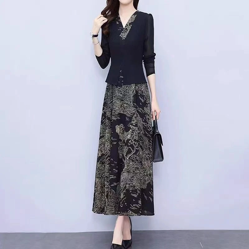 【仟丝汇严选】早春夏新款弹力丝缎拼接假两件气质款连衣裙显瘦时尚
