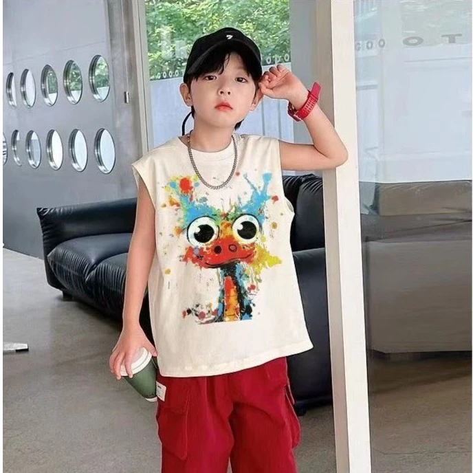 男童印花背心儿童夏季时尚潮酷纯棉背心短袖上衣T恤潮流韩版