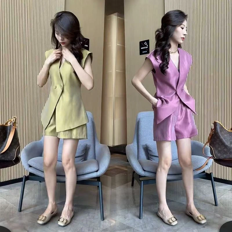 短袖短裤套装2025无袖夏季新款气质高级洋气显瘦马甲时尚两件套