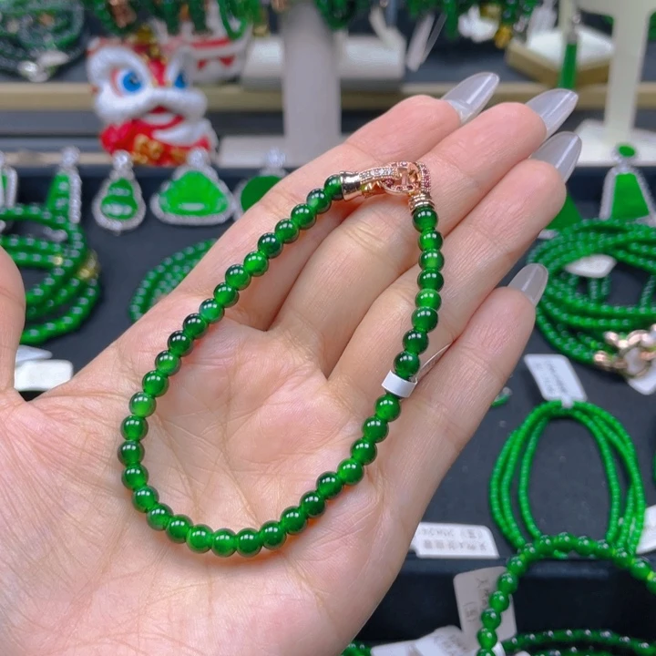 福***儿未镶嵌手链翡翠浓阳绿5