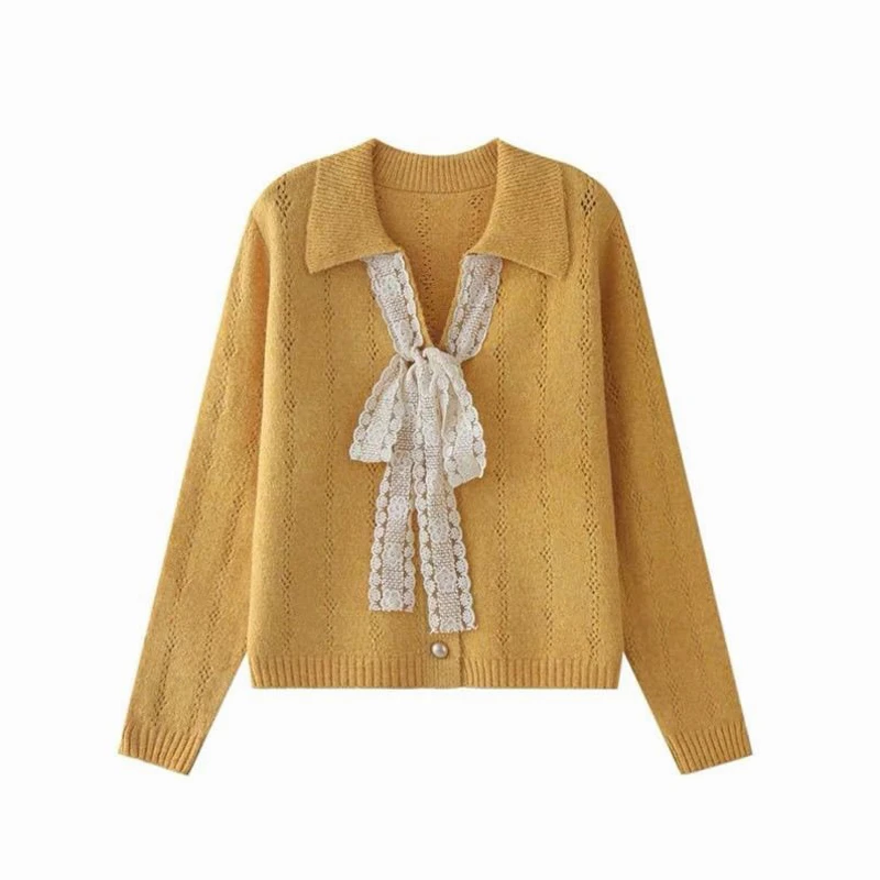 设计感气质系带蝴蝶结V领羊毛混纺毛衣开衫洋气减龄秋季针织衫女
