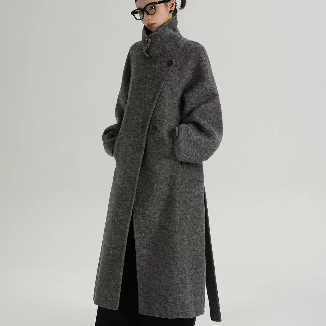 品牌订单澳洲进口超细羊毛兔绒桑蚕丝羊毛大衣