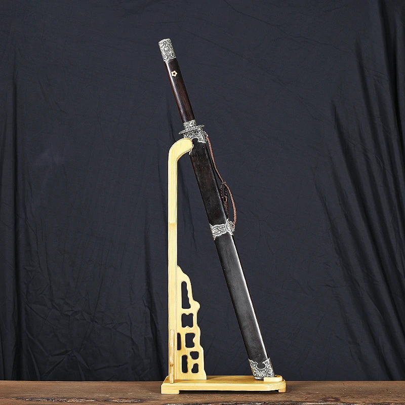 大明锦衣卫白铜黑檀木花纹钢唐横刀工艺品未开刃