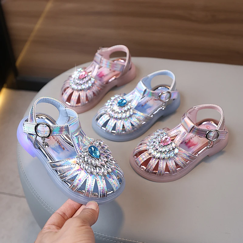 女童包头凉鞋2025夏季新款小女孩爱莎公主鞋洋气儿童鞋子女宝软底