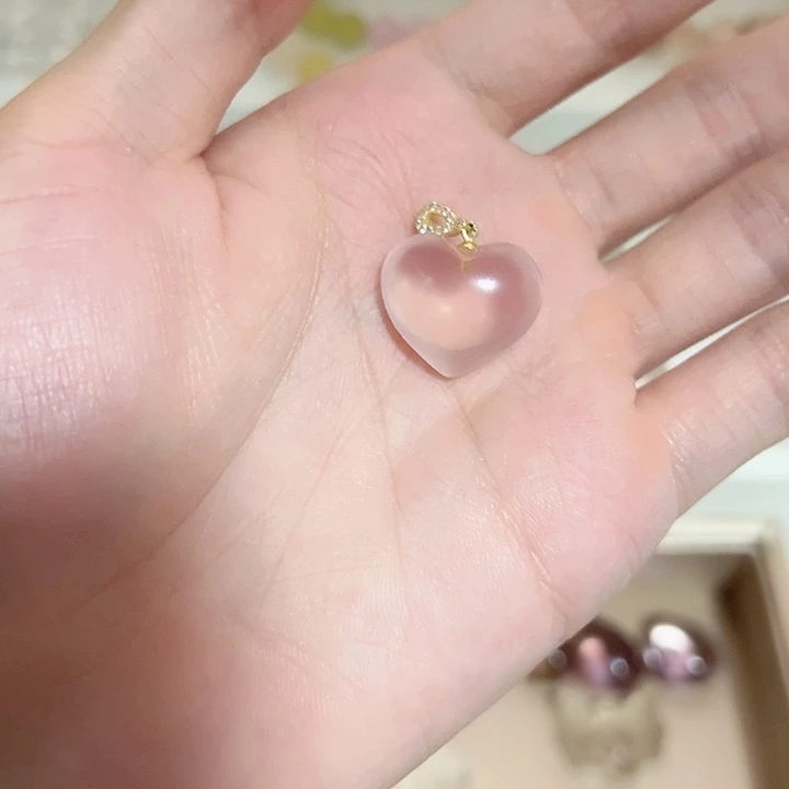 银S925镀金镶嵌颈饰水晶粉水晶爱心吊坠