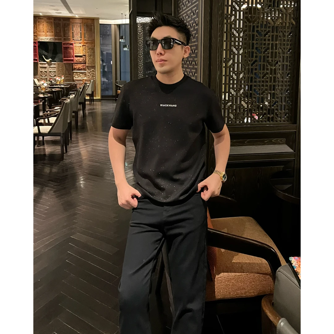 【闪粉小钻】秋冬新款轻奢衣服男士T恤百搭休闲短袖半袖高级感男装