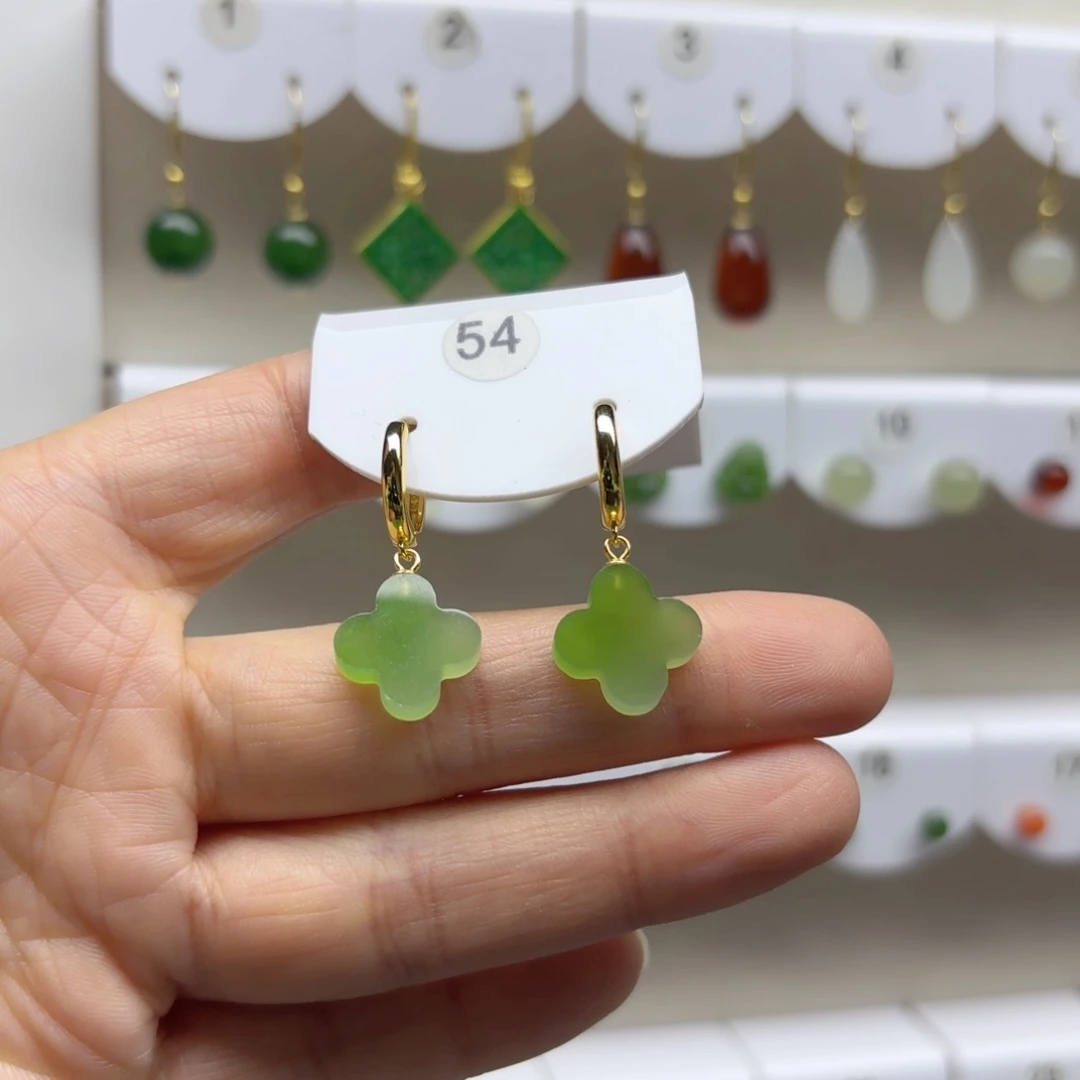 银S925镶嵌和田玉耳饰