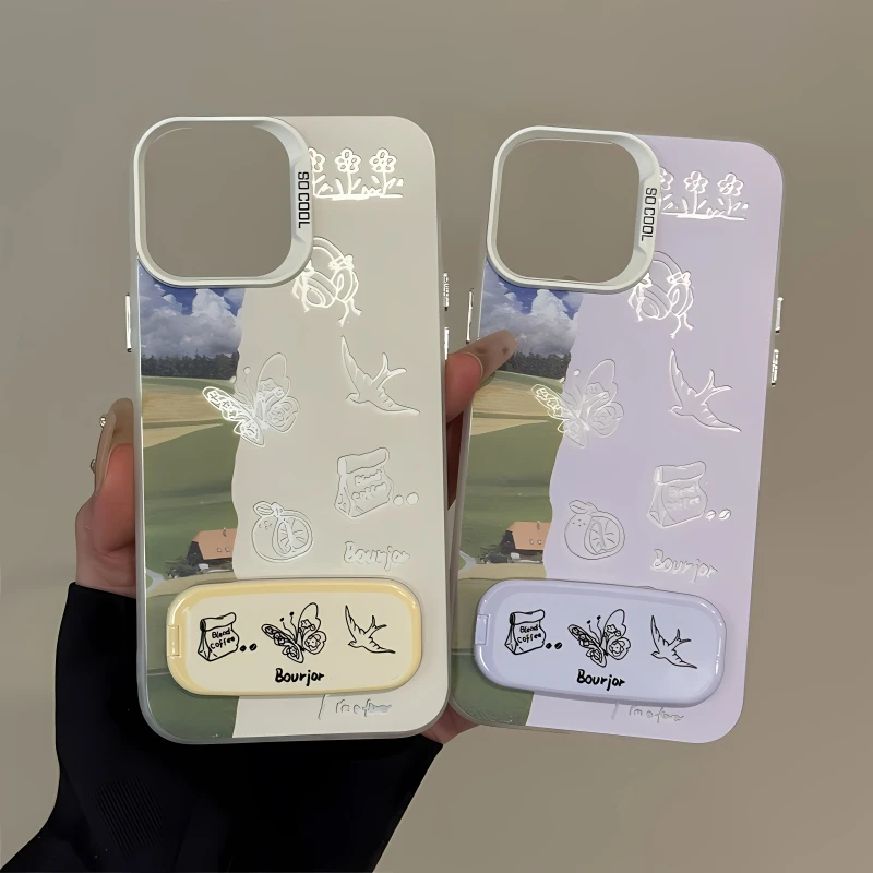 适用苹果16磨砂彩银15手机壳小众华为mate70简约蓝天白云涂鸦新款