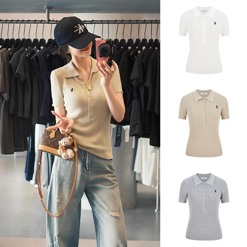 Moses Queen/魔西女王正肩短袖T恤女夏季新款修身翻领polo衫短款