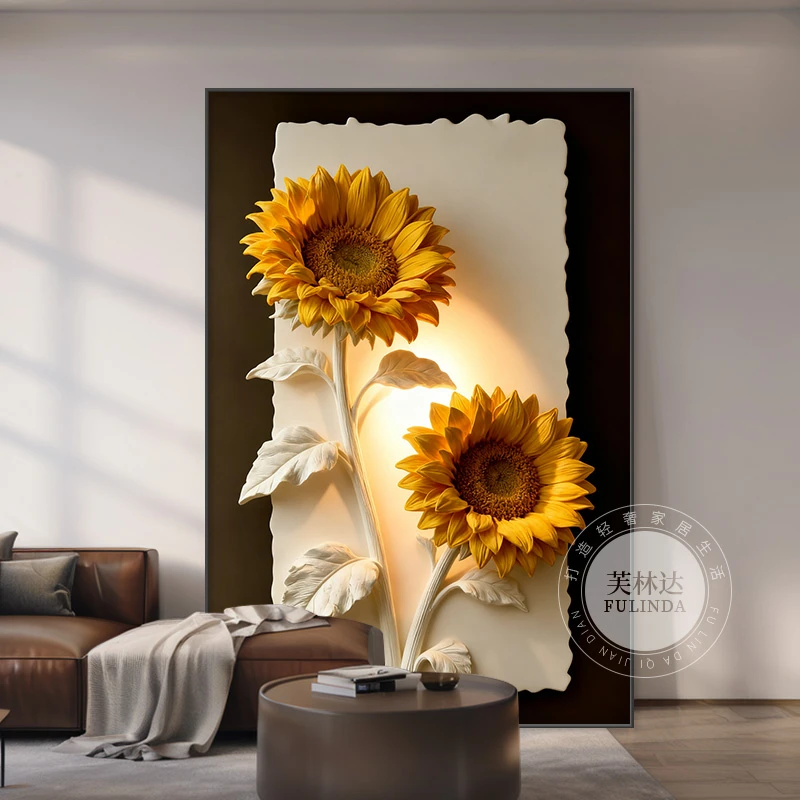 芙林达现代简约客厅装饰画2025新款向日葵沙发背景墙壁画玄关挂画