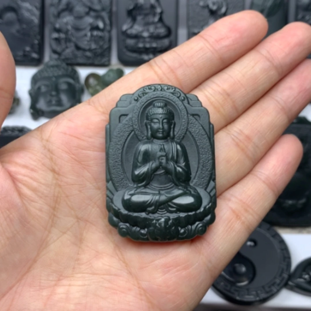 【闪购商品】颈饰未镶嵌和田玉（青玉）双面雕刻