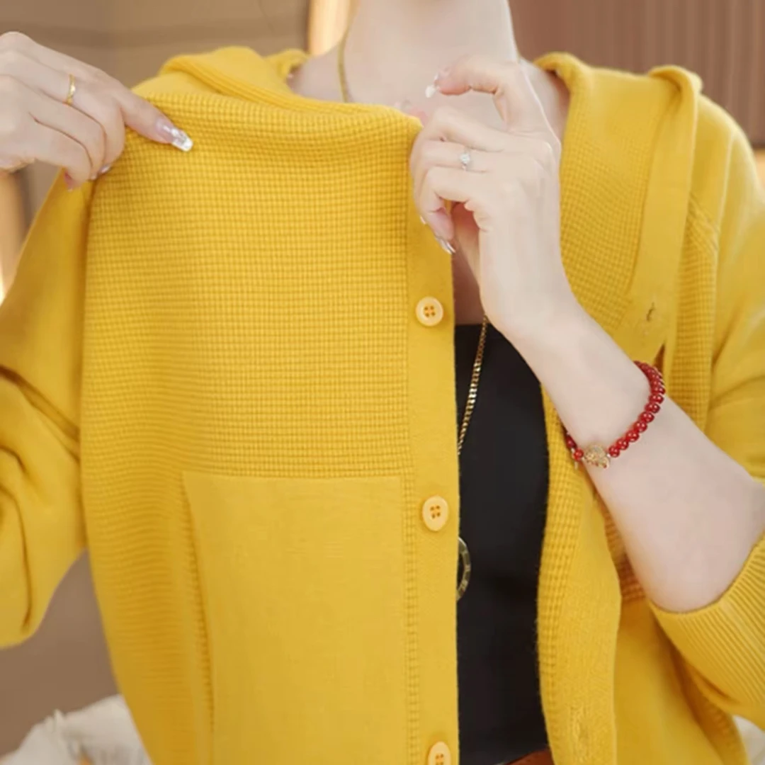 高级感时尚连帽针织开衫女2025秋季新款韩版宽松显瘦减龄百搭上衣