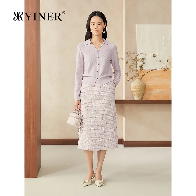 【新中式】YINER音儿2025春季新款桑蚕丝羊毛混纺海鸥领针织衫